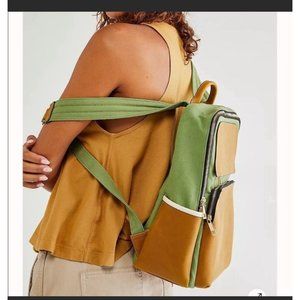 Free people boarding Mutma green and leather backpack